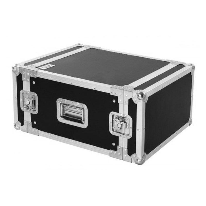 Proel Flight Case Rack Professionale 6U Usato 1 Vista angolare di un Proel Flight Case Rack 6U nero con finiture metalliche rinforzate.