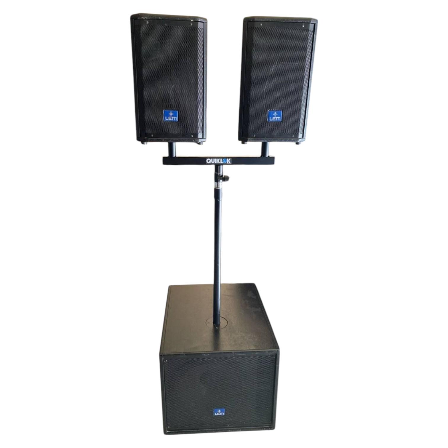 LEM Cyclop 600 USATO 1 Sistema audio LEM con due diffusori su supporto Quiklok e subwoofer alla base.