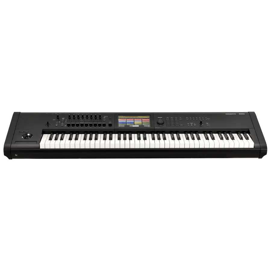 Korg Kronos 3 73 Workstation 2 Korg Kronos 3 73 vista diagonale con pannello comandi e display luminoso centrale.