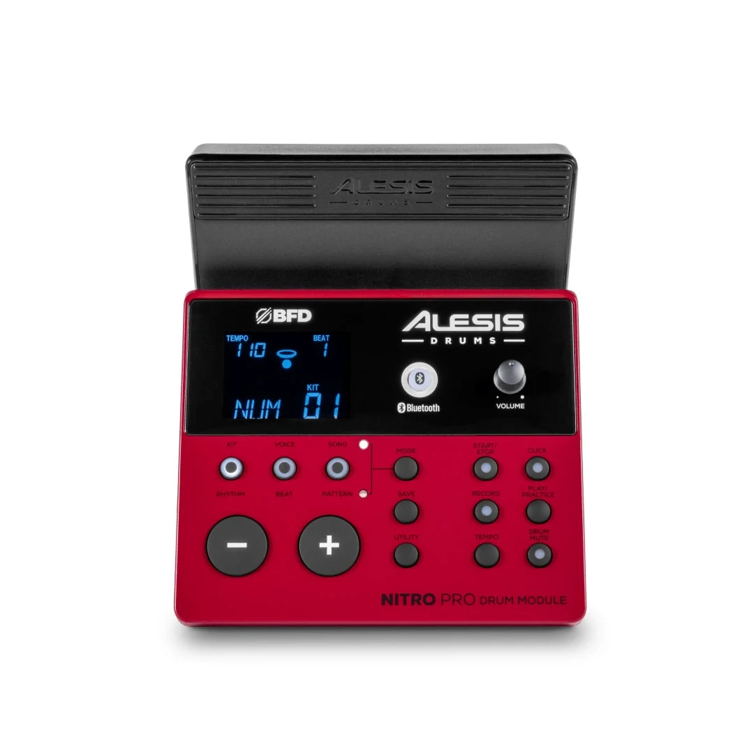ALESIS Nitro Pro Kit 6 modulo Alesis Nitro Pro Drum con schermo LCD e comandi per ritmo, suoni e volume.